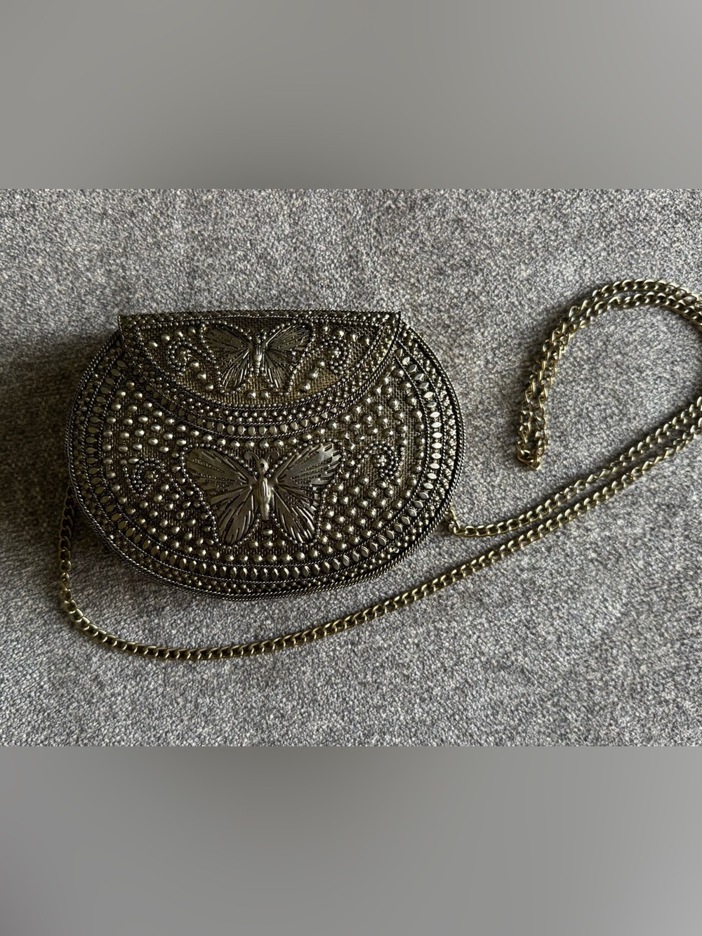 Hard Shell Butterfly Embellished Crossbody Bag in Metallic Gold